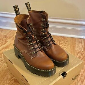 Dr. Martens Leona Platform Leather Combat Boots in Butterscotch